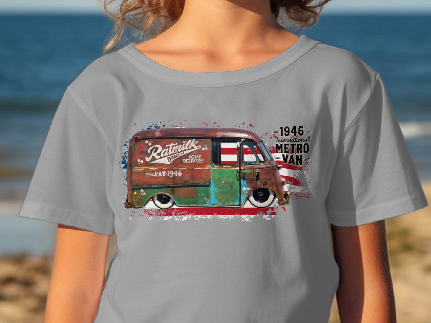 1946 Metro Van on Flag on Kids Heavy Cotton Tee