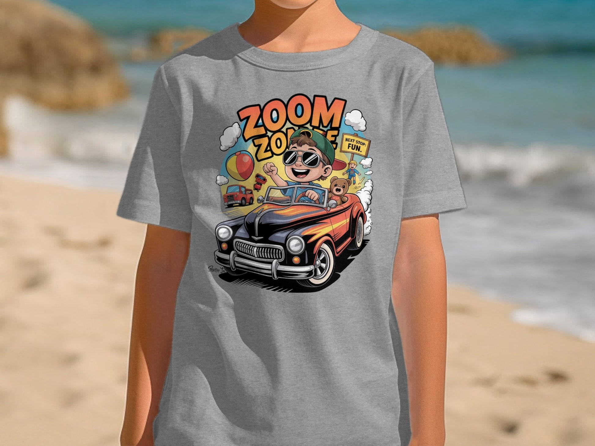 Zoom Zoom Fun Vehicle Graphic Grey Tee product